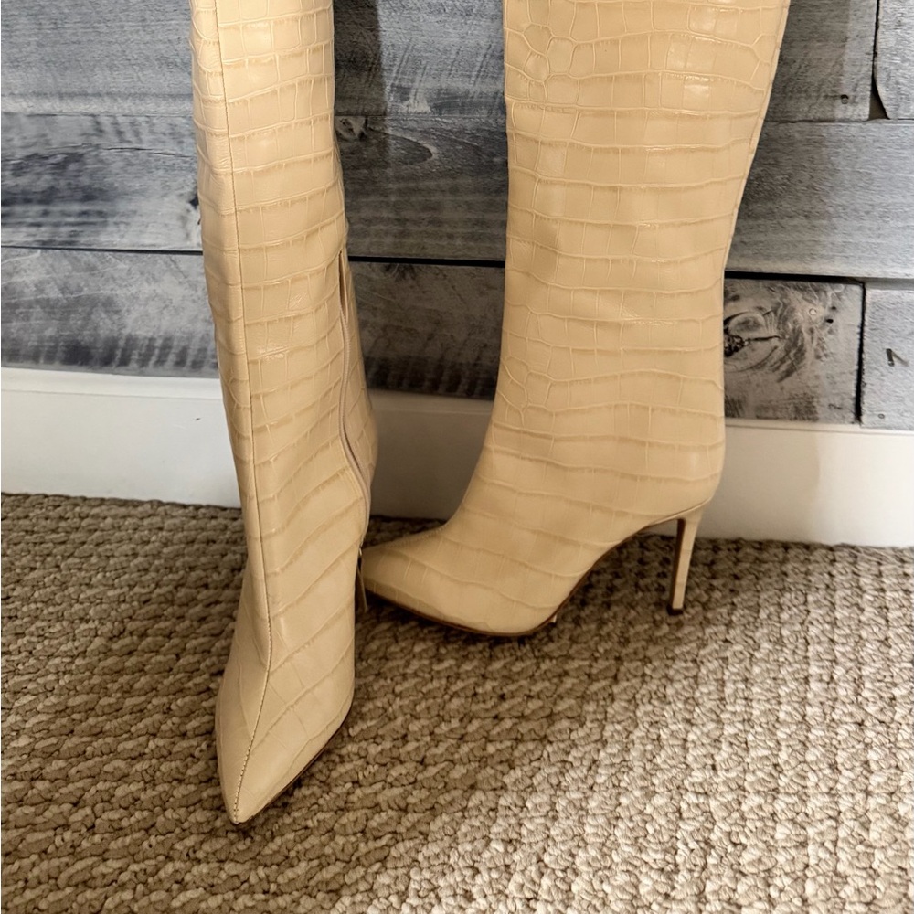 SCHUTZ Cream Croc-Embossed Over-the-Knee Boots